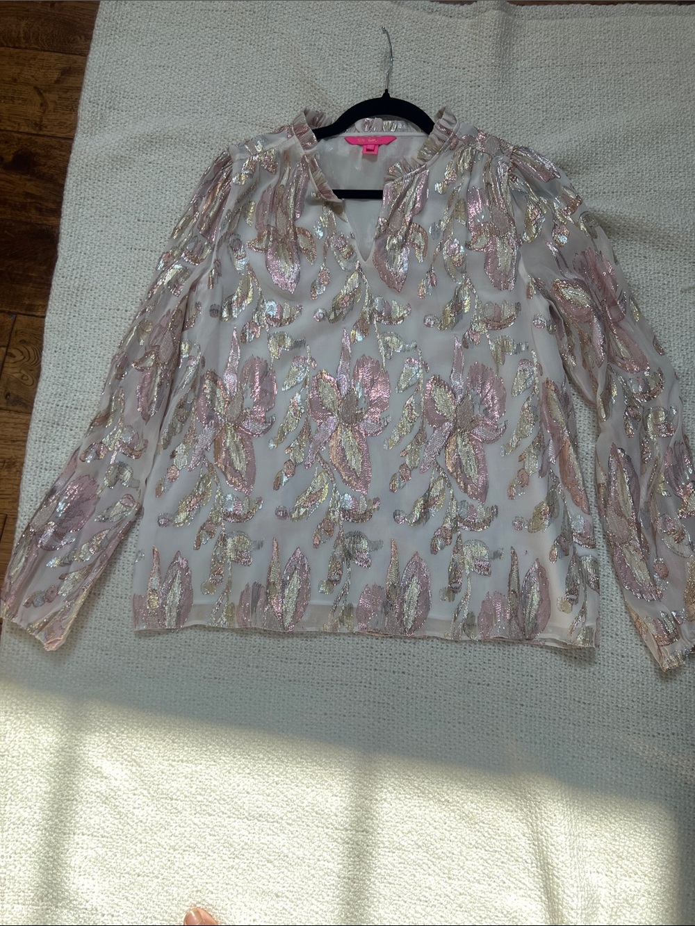 EUC Lily Pulitzer Embellished Sheer Blouse in Blush Pink